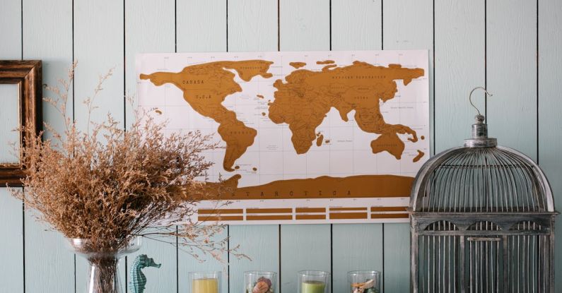 Wall Panels - World Map Over a Dresser with Decorations