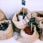 Material Types - Different types of beans in sacks with inscriptions